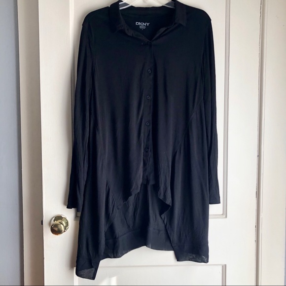 Dkny Tops - DKNY Black Hi-Low Button Down Long Sleeve Shirt